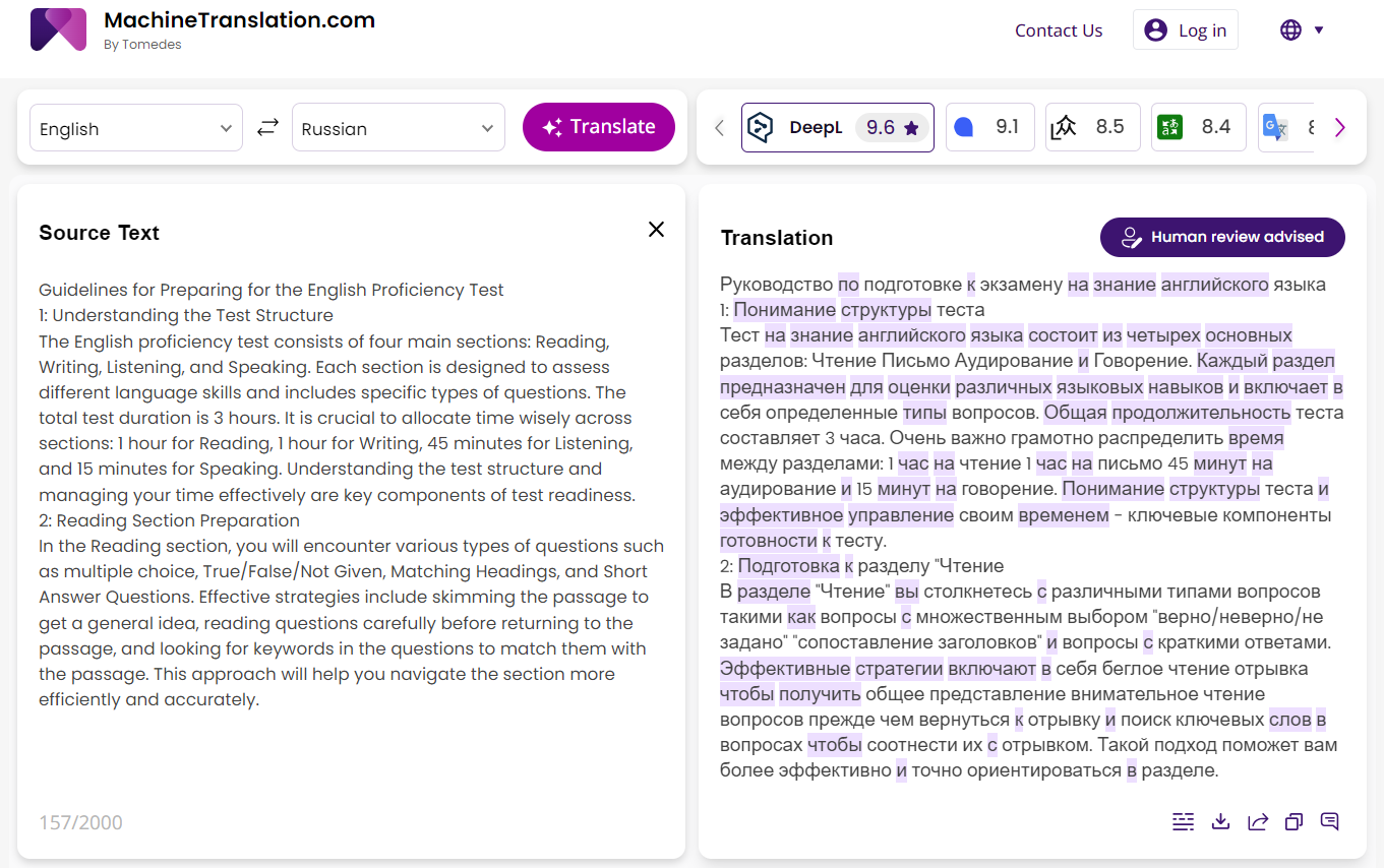 Sample translation of English proficiency test guidelines=